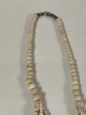 Ancien collier en os, pendentif rond, perles multiples, bijou ethnique vintage