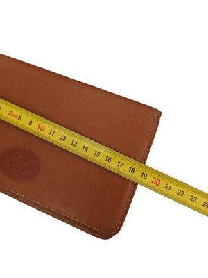 Porte-documents vintage en cuir marron, accessoire ancien rétro embossé