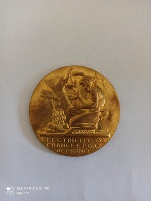 Médaille ancienne EDF GDF bronze doré relief Électricité de France vintage