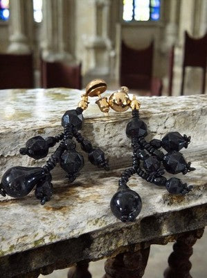 Boucles d’oreilles vintage rétro noir doré années 60/70 clip pendeloques