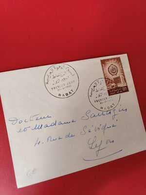 Ancienne lettre premier jour Rabat 1962 timbre oblitéré philatélie vintage