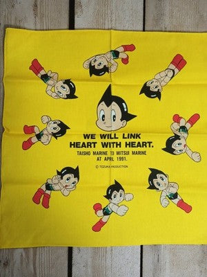 Yellow vintage 1991 Astroboy bandana Tezuka Production Japan Maritime Self-Defense Force