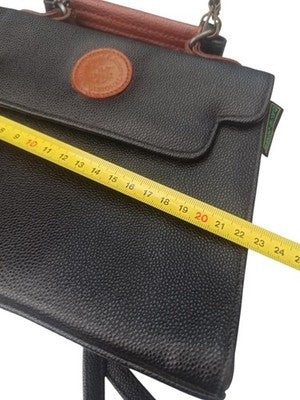 Sac à main David Jones Paris vintage cuir noir poignée marron élégant