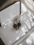 Paire boucles d’oreilles vintage rétro, pendantes noir et doré, fantaisie ancien