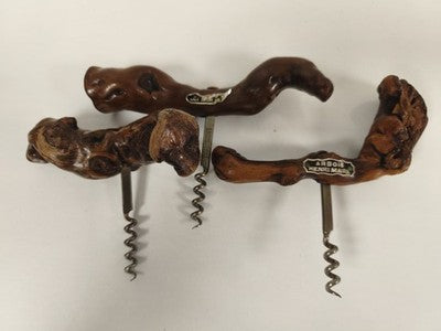 Lot 3 tire-bouchons anciens bois sculpté Arbois Henri Maire collection vintage