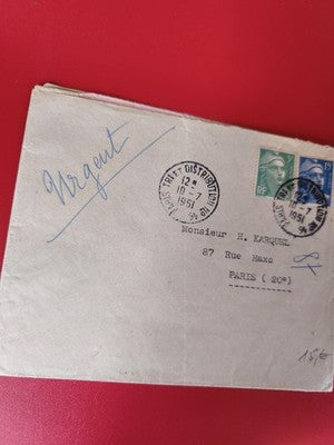 Ancienne lettre vintage 1951 timbres oblitérés France philatélie collection