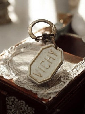 Vintage Vichy octagonal white retro advertising keychain