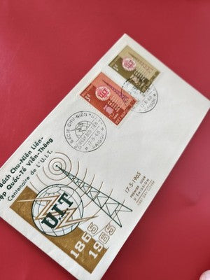 Ancienne enveloppe 1er jour UIT 1965 Vietnam, timbres oblitérés philatélie rare