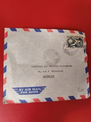 Ancienne lettre vintage timbre Afrique Équatoriale oblitéré avion philatélie