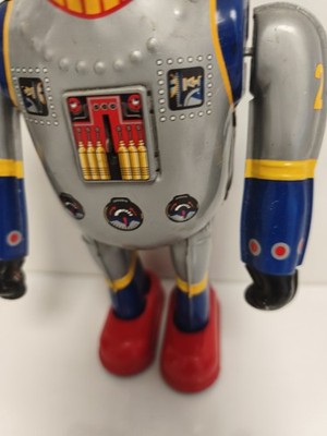 Robot mécanique tin toy MS 417 gris déco rétro, jouet tôle, Super Robot