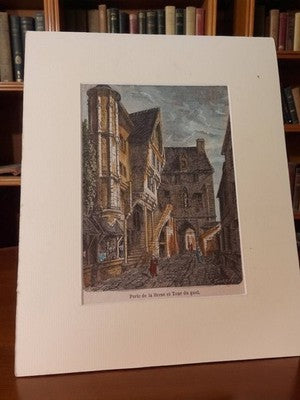 Gravure ancienne « Porte de la Herse et Tour du guet » encadrée vintage art rétr