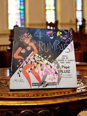 Vinyle 45 tours vintage Ducretet Thomson 4 Rumbas Pépé Luiz pochette illustrée