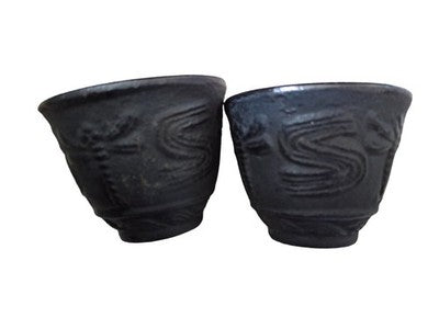 Théière japonaise fonte décor libellules + 2 tasses & dessous, style traditionne