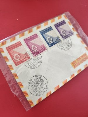 Ancienne enveloppe Vietnam 1958 timbres oblitérés Saigon philatélie collection