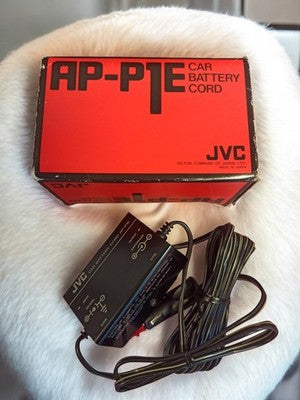 Adaptateur batterie auto JVC AP-P1E vintage, cordon alimentation rétro, boîte