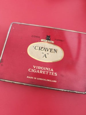 Ancienne boîte à cigare métal publicitaire Craven A rouge vintage collection