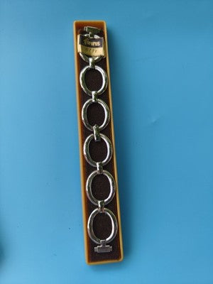 Bracelet montre ancien vintage français, grand maillons ronds, neuf stock ancien