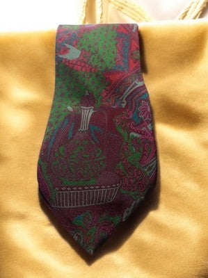 Cravate vintage Moda Club soie motifs cachemire bordeaux vert