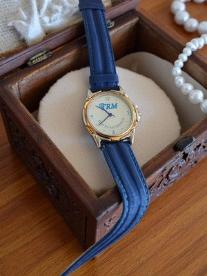 Montre publicitaire vintage homme FRM cadran blanc bleu doré à restaurer