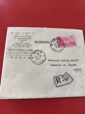 Ancienne enveloppe recommandée Vietnam 1962 timbre oblitéré philatélie collectio