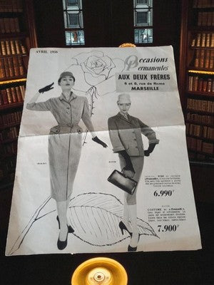 Publicité mode vintage 1956 Aux Deux Frères Marseille feuille rétro années 50