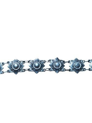 Bracelet vintage femme métal argenté motif floral, bijou rétro ancien