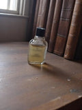 Flacon parfum vintage MONSIEUR, verre transparent, bouchon noir ancien