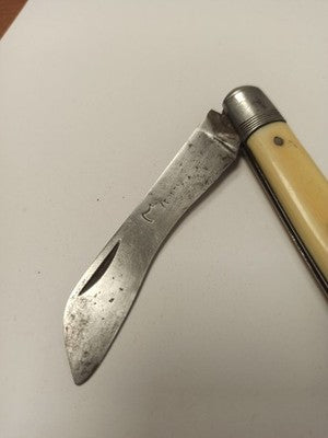 Couteau pliant ancien lame signée, finition ivoire, vintage rétro collection