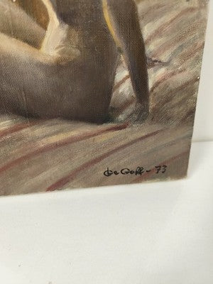 Peinture nu féminin huile sur toile nue signée De Goff, datée 1973