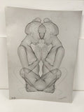 Ancienne plaque gravée gris fumé, signée numérotée 91/150, figure linéaire