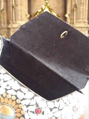 Sac à main vintage mosaïque nacre pierres semi-précieuses chaîne dorée