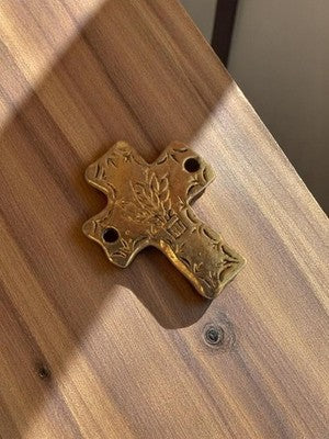 Vintage 1950s Gold Metal Wall Cross with Religious Foliage Decor