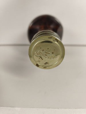 Ancienne bouteille Old Smuggler verre ambré personnage bois interne