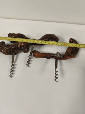 Lot 3 tire-bouchons anciens bois sculpté Arbois Henri Maire collection vintage