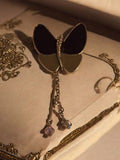 Vintage LDADPR black and gold butterfly brooch with rhinestones, elegant pendant