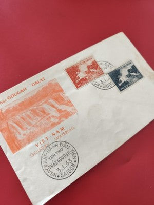 Ancienne enveloppe timbrée Vietnam Gougah Dalat 1963, philatélie collection