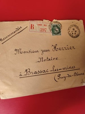 Ancienne lettre recommandée timbrée Lyon Brassac-les-Mines vintage philatélie