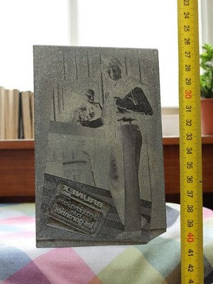 Plaque typographique vintage BRUNEX publicitaire vêtement, impression ancienne