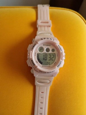 Montre digitale femme Synoke rose sport rétro, bracelet aspect cuir, vintage