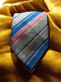 Cravate vintage Ariston rayée bleu gris rose style années 80 rétro
