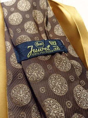 Cravate vintage Juwelde brun motifs ronds dorés style rétro élégant
