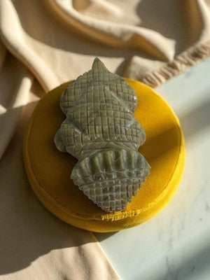 Statue coquillage vintage pierre naturelle, sculpture déco ancienne, vert