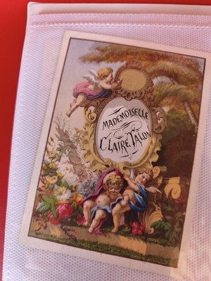 Ancienne carte publicitaire vintage Mademoiselle Claire Talon, illustration ange