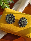 Boucles d’oreilles vintage 60s fantaisie noir vert, clips ronds rétro années 60
