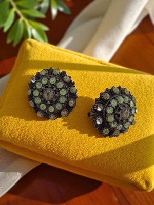 Boucles d’oreilles vintage 60s fantaisie noir vert, clips ronds rétro années 60