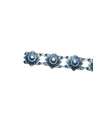 Bracelet vintage femme métal argenté motif floral, bijou rétro ancien
