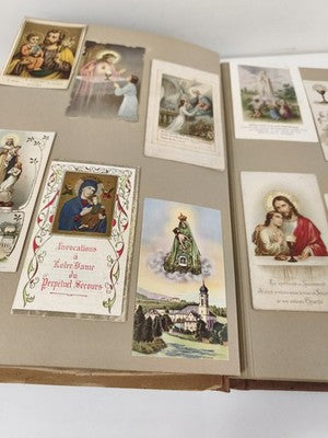 Gros classeur de cartes pieuses catholiques anciennes, chromos & communions