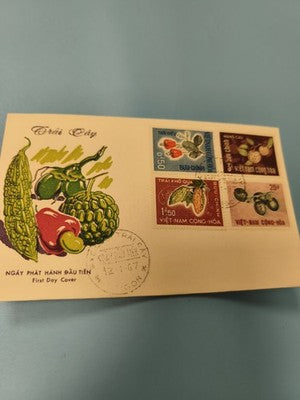 Ancienne enveloppe FDC timbres Vietnam fruits 1967 illustrée collection