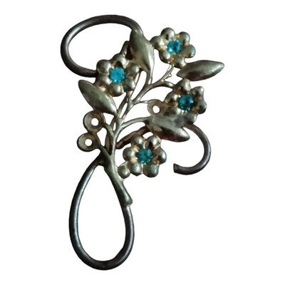 Broche rétro fleurs métal doré pierres bleues vintage élégante signée