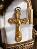 Croix religieuse vintage Christ INRI plaqué or jaune art déco pendentif ancien